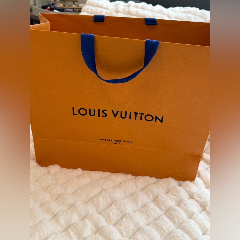 Louis Vuitton Orange Shopping Bag with Blue Handles